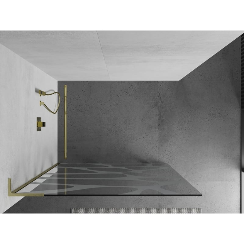Mexen Kioto L ścianka prysznicowa Walk-in 90 x 200 cm, biała fala, złota szczotkowana - 800-090-103-55-97