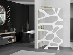 Mexen Kioto L Staklena stijena za tuš Walk-in 90 x 200 cm, bijeli val, zlatna četkana - 800-090-103-55-97
