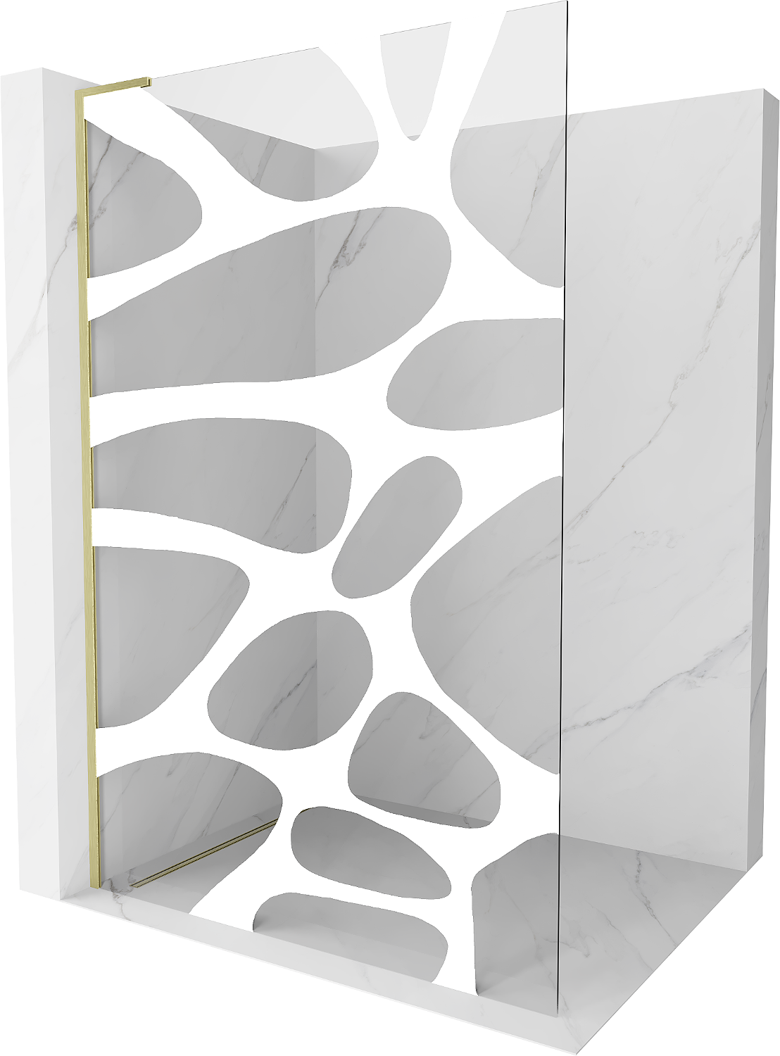 Mexen Kioto L ścianka prysznicowa Walk-in 70 x 200 cm, biały wzór, złota szczotkowana - 800-070-103-55-97