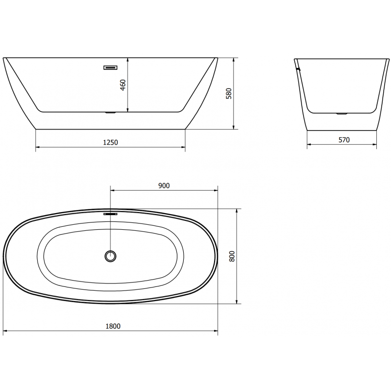 Mexen Eris freistehende Badewanne 180 x 80 cm, weiß, Überlauf chrom - 53441808000-01