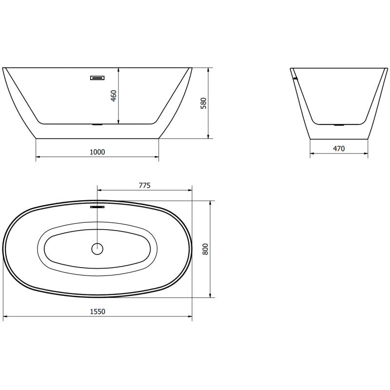 Mexen Eris fristående badkar 155 x 80 cm, vit/svart, kromöverflöde - 53441558075-01
