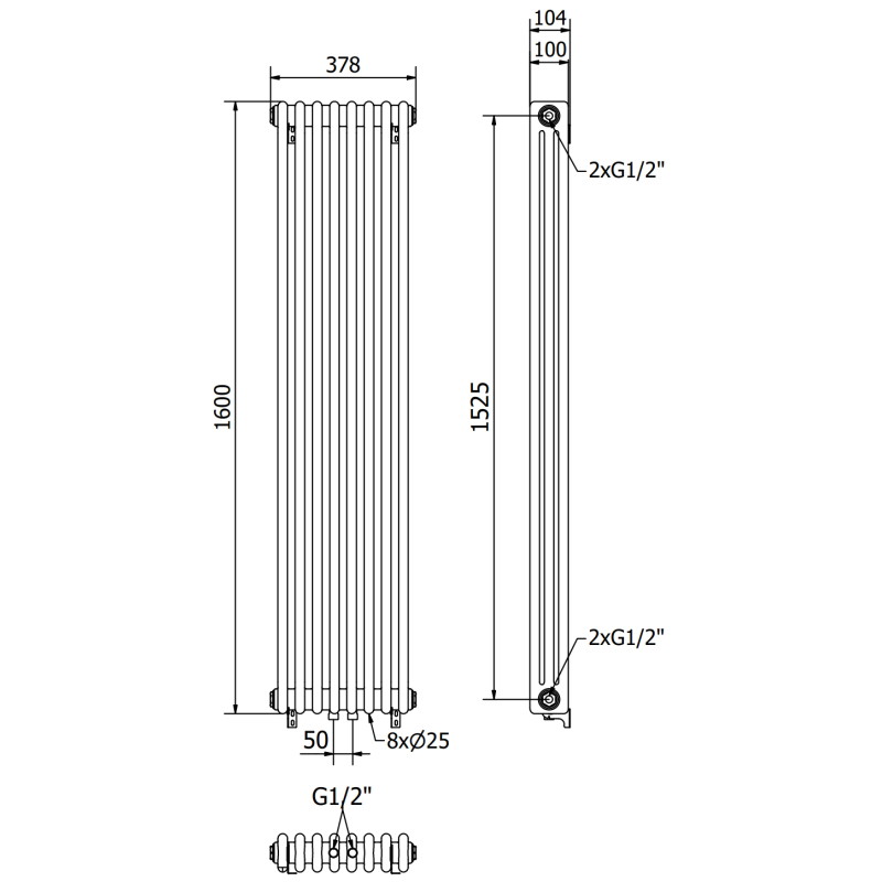 Mexen Denver dekoratiivne radiaator 1600 x 378 mm, 1487 W, antratsiit - W215-1600-378-00-66