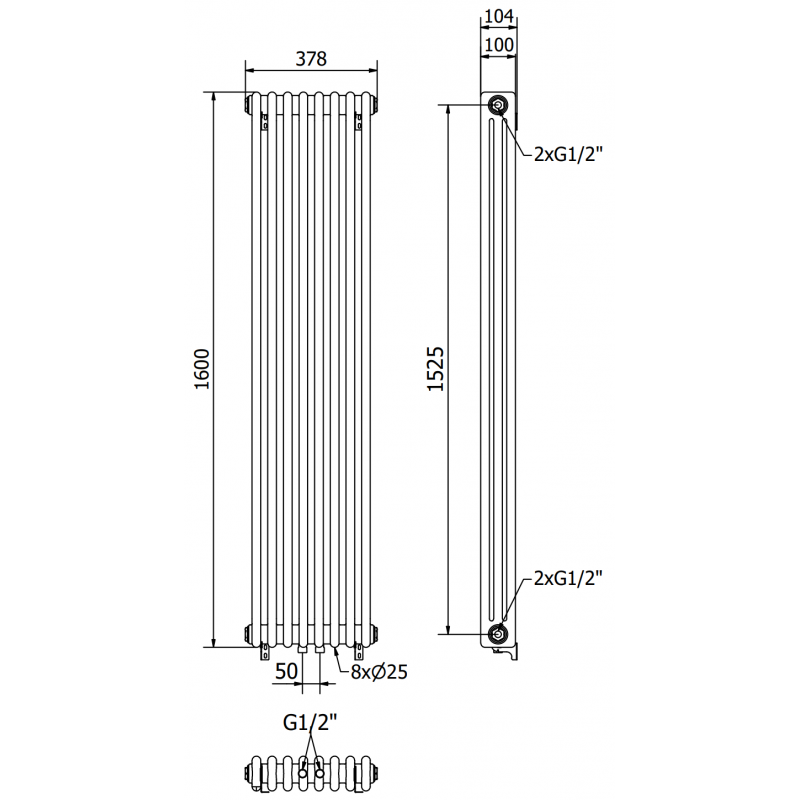 Mexen Denver radiateur décoratif 1600 x 378 mm, 1487 W, anthracite - W215-1600-378-00-66