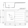 Mexen Bruno évier en granit 1 bac avec égouttoir 795 x 495 mm, blanc, siphon chromé - 6513791010-20