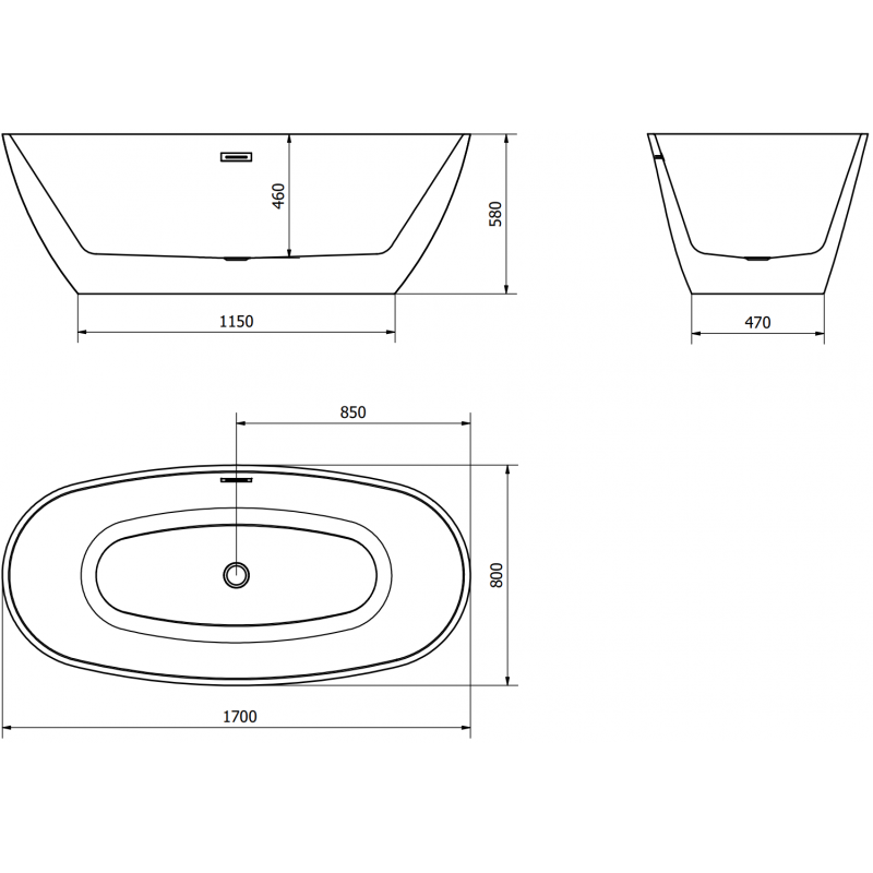 Mexen Eris banheira isolada 170 x 80 cm, branca, transbordo preto - 53441708000-70