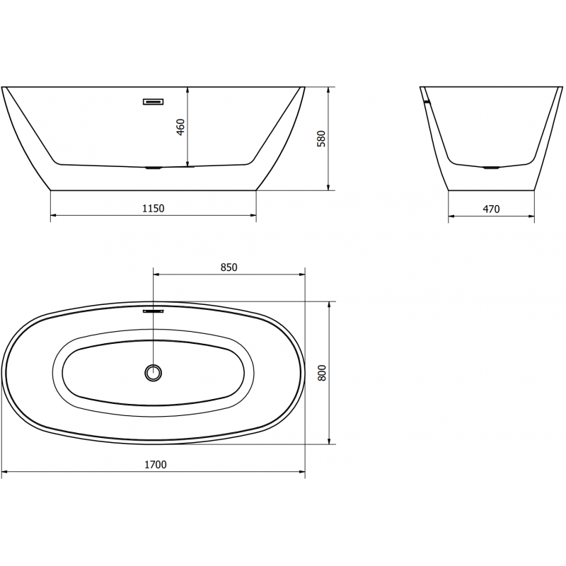 Mexen Eris freestanding bathtub 170 x 80 cm, white/black, overflow gun grey brushed - 53441708075-66