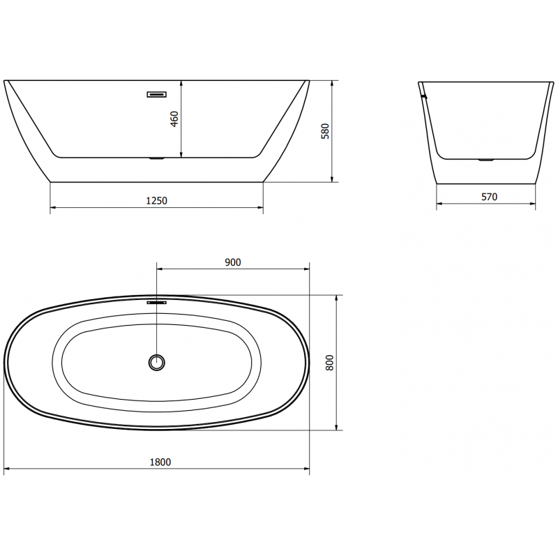 Mexen Eris banheira independente 180 x 80 cm, branca, transbordamento ouro rosa - 53441808000-60