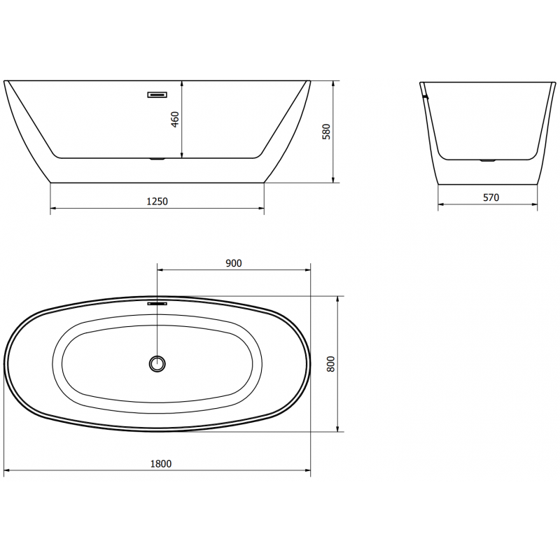 Mexen Eris bañera exenta 180 x 80 cm, blanca/negra, rebosadero níquel cepillado - 53441808075-97
