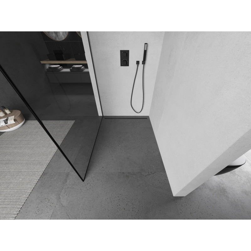 Mexen Kioto Dušisein Walk-in 130 x 200 cm, must raam 8 mm, gun metal - 800-130-101-95-70