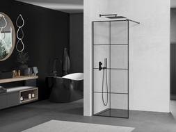 Mexen Kioto Walk-in tuš stijena 90 x 200 cm, crna rešetka 8 mm, gun metal - 800-090-101-95-77