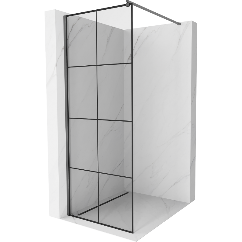 Mexen Kioto Suihkuseinä Walk-in 90 x 200 cm, musta ruudukko 8 mm, gun metal - 800-090-101-95-77