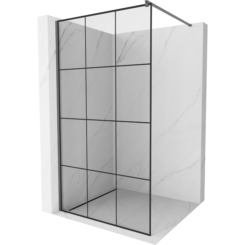 Mexen Kioto parete doccia Walk-in 100 x 200 cm, griglia nera 8 mm, metallo canna di fucile - 800-100-101-95-77