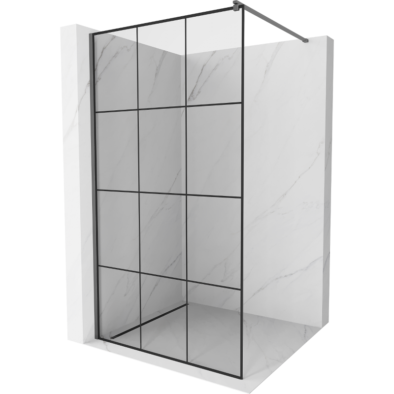 Mexen Kioto parede de duche Walk-in 120 x 200 cm, grade preta 8 mm, metal canhão - 800-120-101-95-77