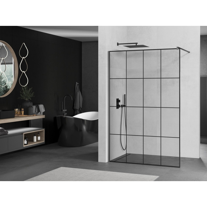 Mexen Kioto dušisein Walk-in 140 x 200 cm, must ruudustik 8 mm, relvmetall - 800-140-101-95-77