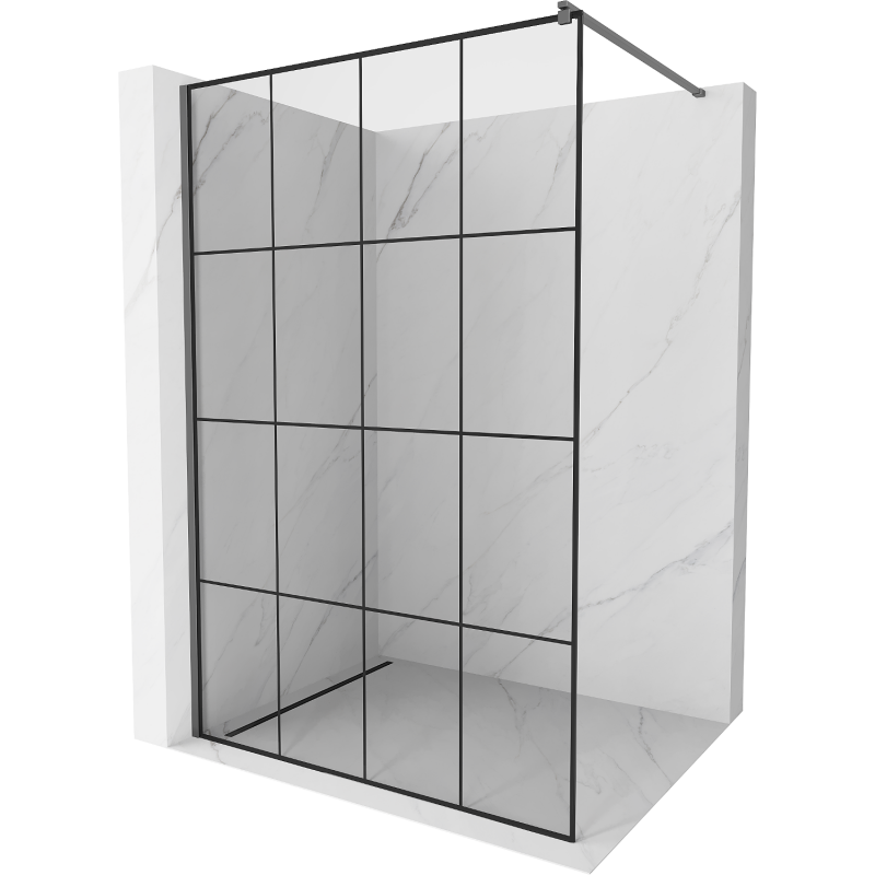 Mexen Kioto parede de duche Walk-in 140 x 200 cm, grade preta 8 mm, metal de arma - 800-140-101-95-77