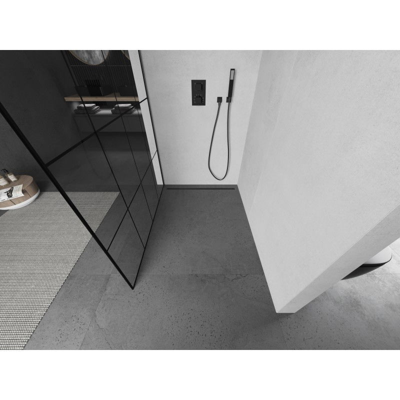 Mexen Kioto Duschwand Walk-In 160 x 200 cm, schwarzes Gitter 8 mm, Gun Metal - 800-160-101-95-77