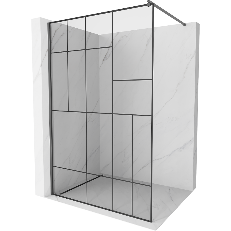 Mexen Kioto parede de duche Walk-in 80 x 200 cm, padrão preto 8 mm, metal de arma - 800-080-101-95-78