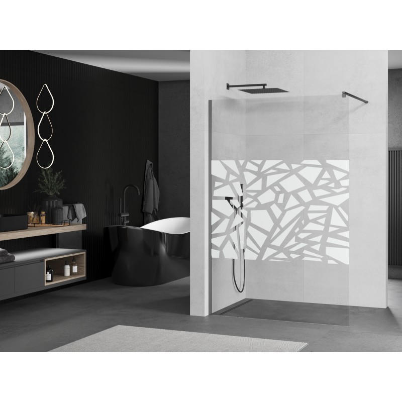 Mexen Kioto Τοιχωμα ντους Walk-in 90 x 200 cm, λευκό μοτίβο 8 mm, gun metal - 800-090-101-95-85