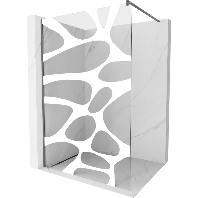 Mexen Kioto Walk-in Shower Panel 140 x 200 cm, White Pattern 8 mm, Gun Metal - 800-140-101-95-97