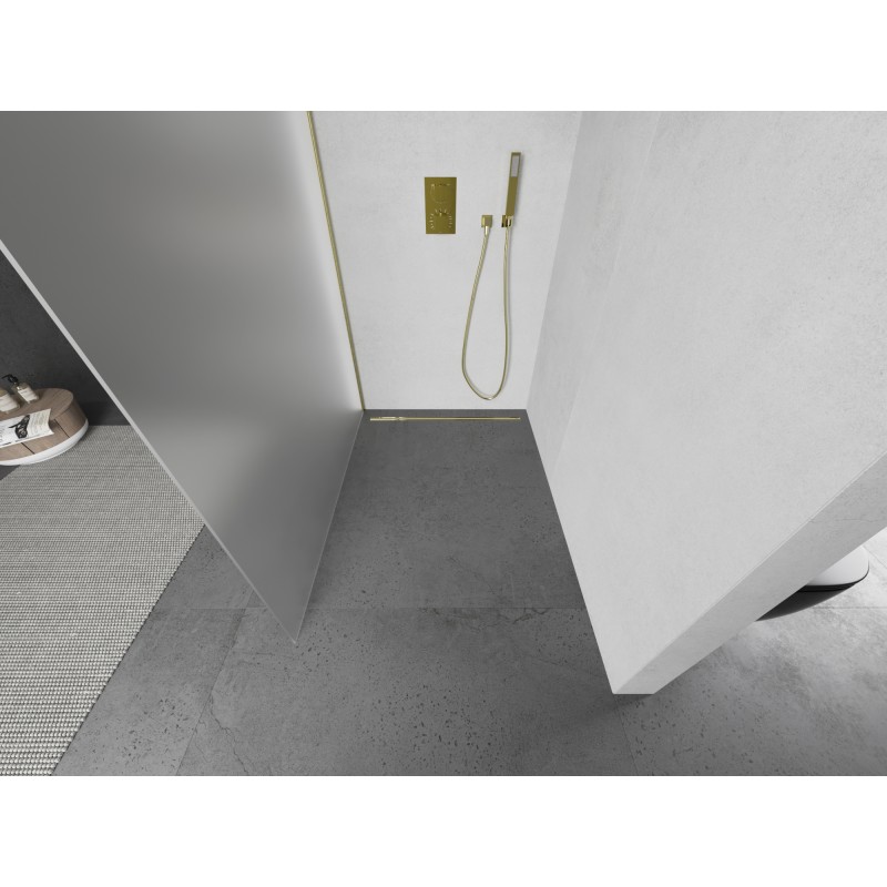 Mexen Kioto ścianka prysznicowa Walk-in 70 x 200 cm, szron 8 mm, złota szczotkowana - 800-070-101-55-30