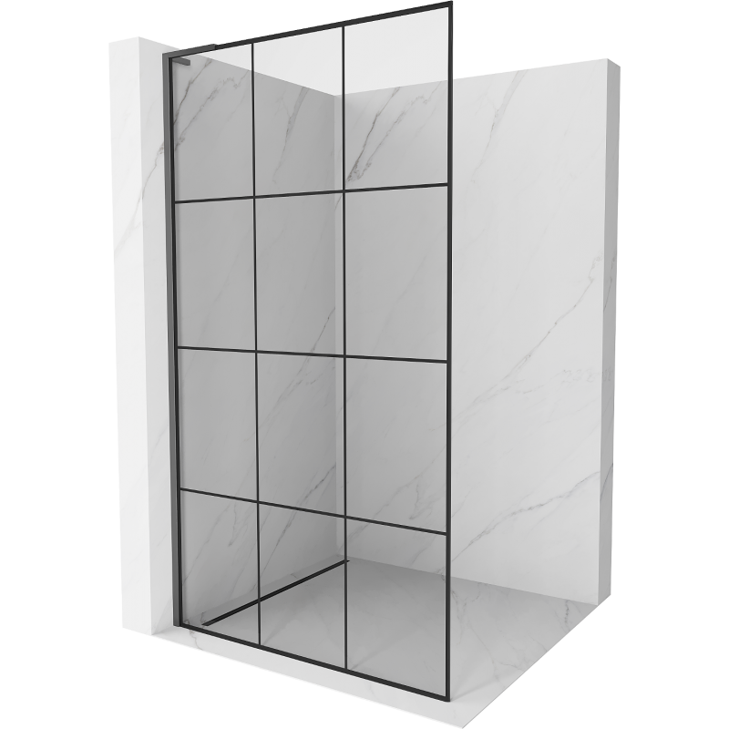 Mexen Kioto L Walk-in Shower Wall 100 x 200 cm, Black Grid, Gun Metal - 800-100-103-95-77