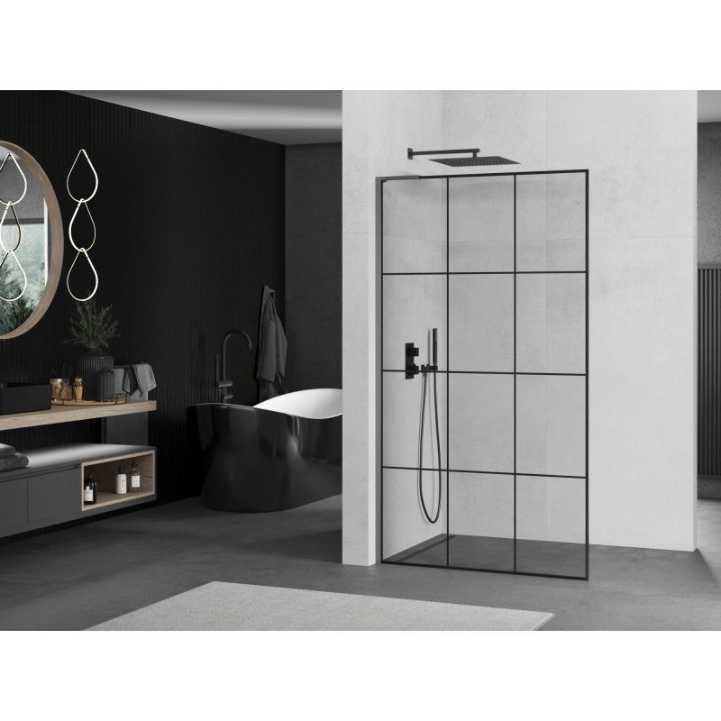 Mexen Kioto L parede de duche Walk-in 110 x 200 cm, grade preta, gun metal - 800-110-103-95-77