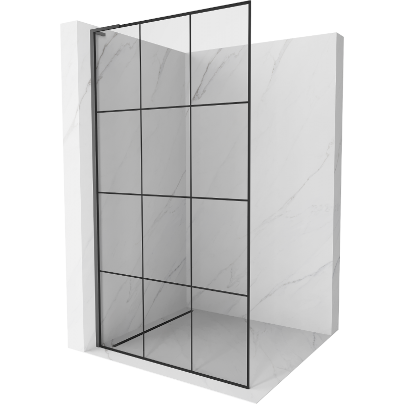 Mexen Kioto L Duschwand Walk-in 120 x 200 cm, schwarzes Gitter, Gun Metal - 800-120-103-95-77