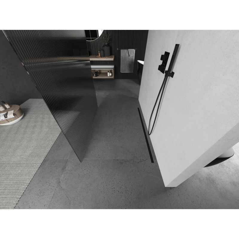 Mexen Kioto Freistehende Duschwand 110 x 200 cm, Streifen 8 mm, Gun Metal - 800-110-002-95-09