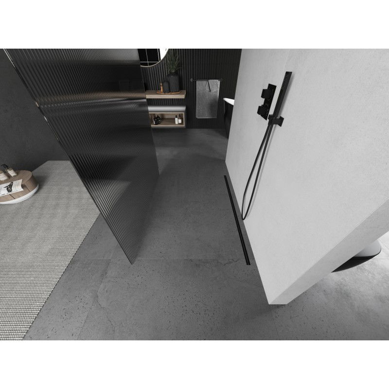 Mexen Kioto parete doccia autoportante 120 x 200 cm, righe 8 mm, grigio canna di fucile spazzolato - 800-120-002-66-09