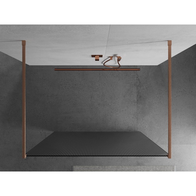 Mexen Kioto ścianka prysznicowa wolnostojąca 100 x 200 cm, prążki 8 mm, miedź szczotkowana - 800-100-002-65-09