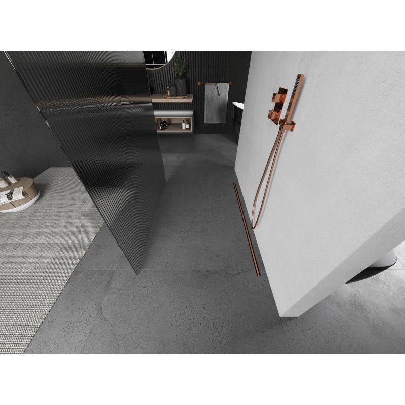 Mexen Kioto vrijstaande douchewand 120 x 200 cm, strepen 8 mm, geborsteld koper - 800-120-002-65-09