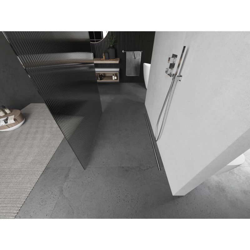 Mexen Kioto freistehende Duschwand 120 x 200 cm, Streifen 8 mm, gebürsteter Nickel - 800-120-002-97-09