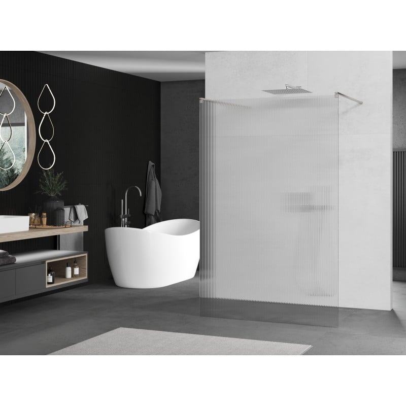 Mexen Kioto free-standing shower wall 130 x 200 cm, stripes 8 mm, brushed nickel - 800-130-002-97-09
