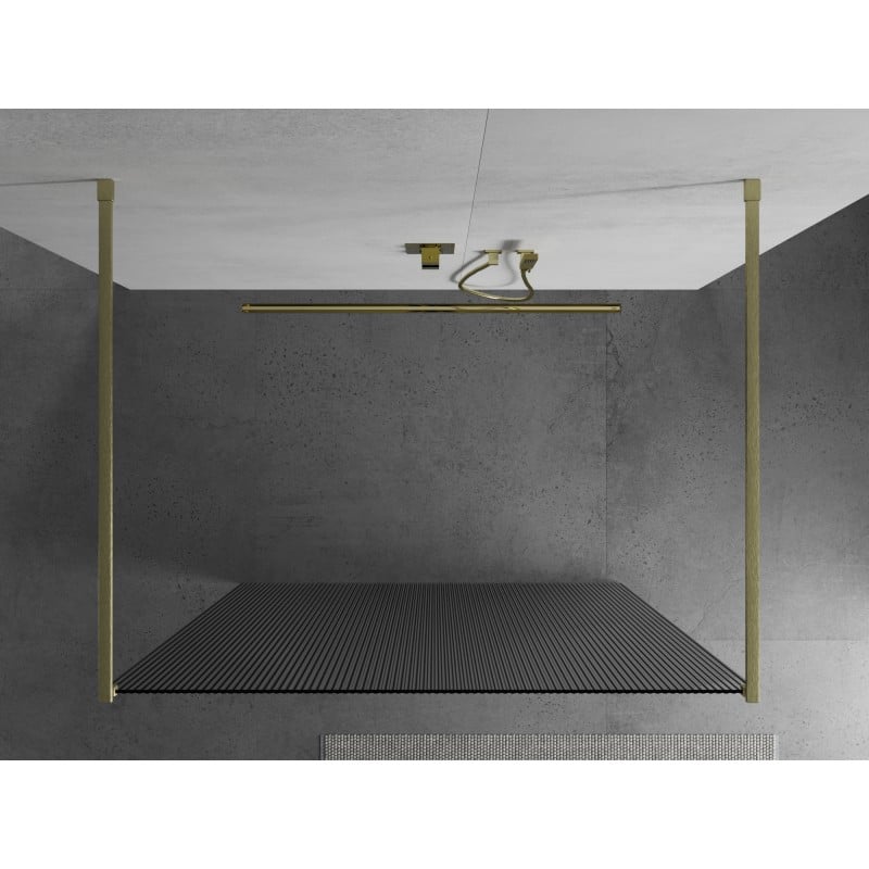 Mexen Kioto ścianka prysznicowa wolnostojąca 100 x 200 cm, prążki 8 mm, złota szczotkowana - 800-100-002-55-09