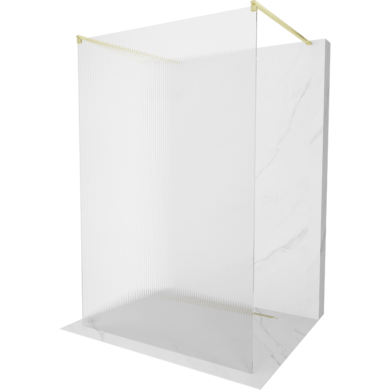 Mexen Kioto vrijstaande douchewand 130 x 200 cm, gestreept 8 mm, goud geborsteld - 800-130-002-55-09