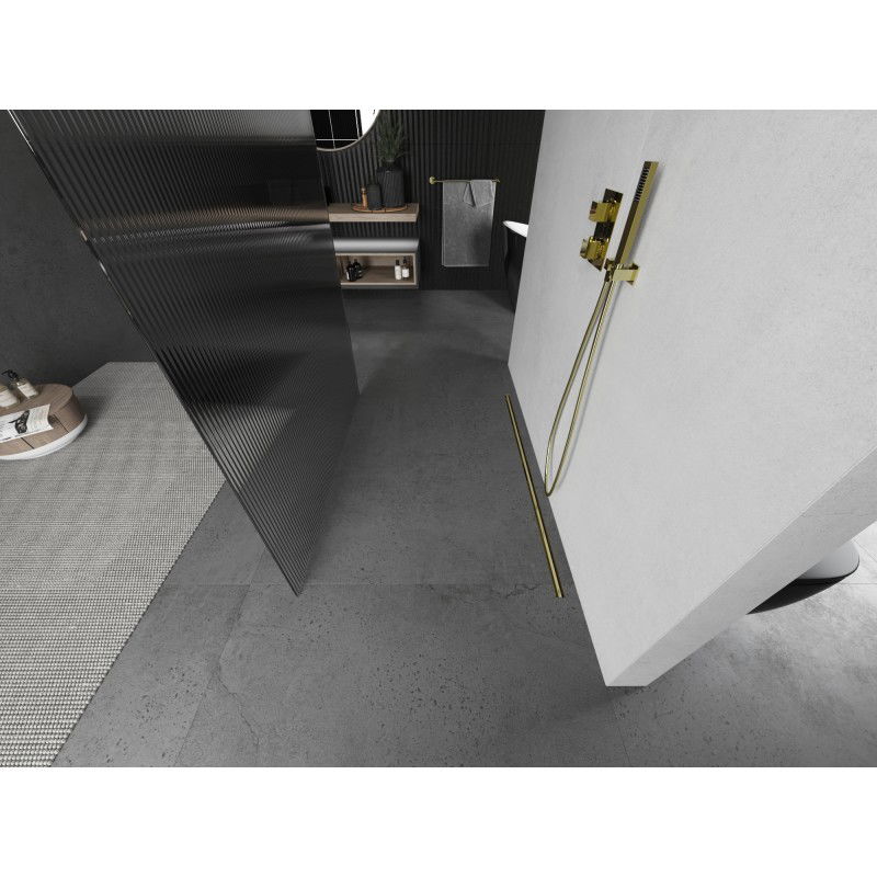 Mexen Kioto parete doccia autoportante 130 x 200 cm, strisce 8 mm, oro spazzolato - 800-130-002-55-09