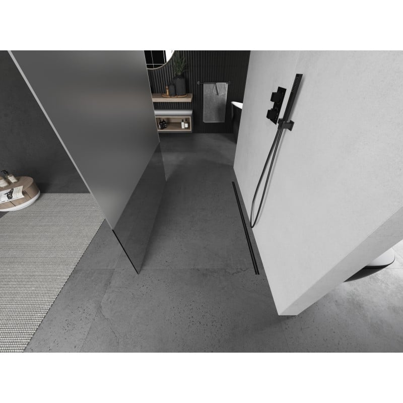 Mexen Kioto vrijstaande douchewand 130 x 200 cm, transparant/frost 8 mm, gun metal - 800-130-002-95-35