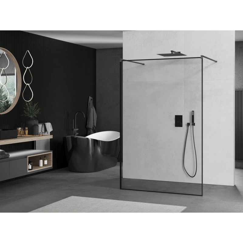 Mexen Kioto free-standing shower wall 150 x 200 cm, black frame 8 mm, gun metal - 800-150-002-95-70