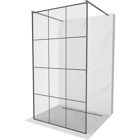 Mexen Kioto vrijstaande douchewand 120 x 200 cm, zwart raster 8 mm, gun metal - 800-120-002-95-77