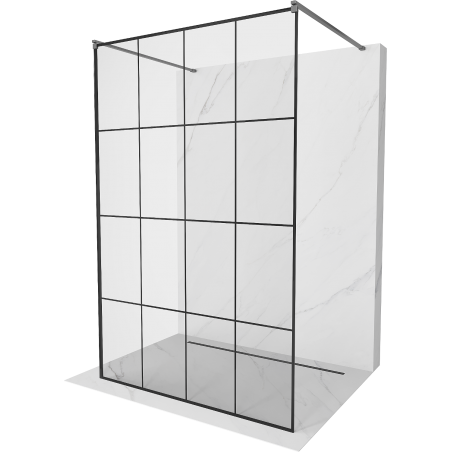 Mexen Kioto mampara de ducha independiente 130 x 200 cm, cuadrícula negra 8 mm, metal gun - 800-130-002-95-77