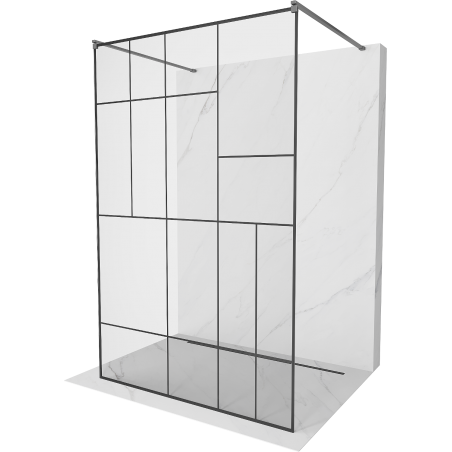 Mexen Kioto paroi de douche autoportante 130 x 200 cm, motif noir 8 mm, métal gun - 800-130-002-95-78