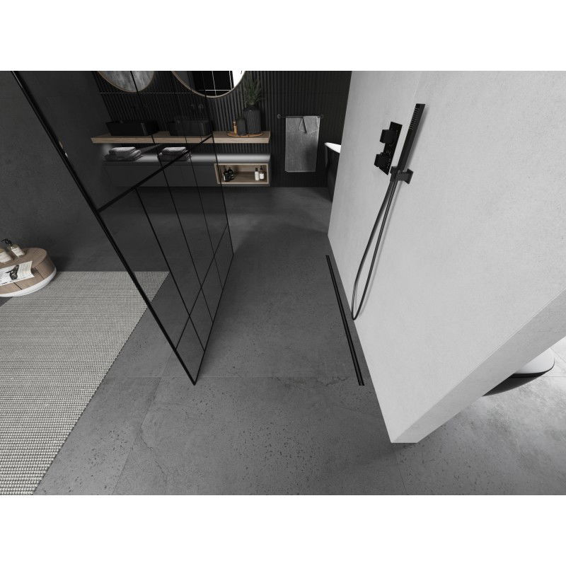 Mexen Kioto parete doccia autoportante 140 x 200 cm, motivo nero 8 mm, gun metal - 800-140-002-95-78