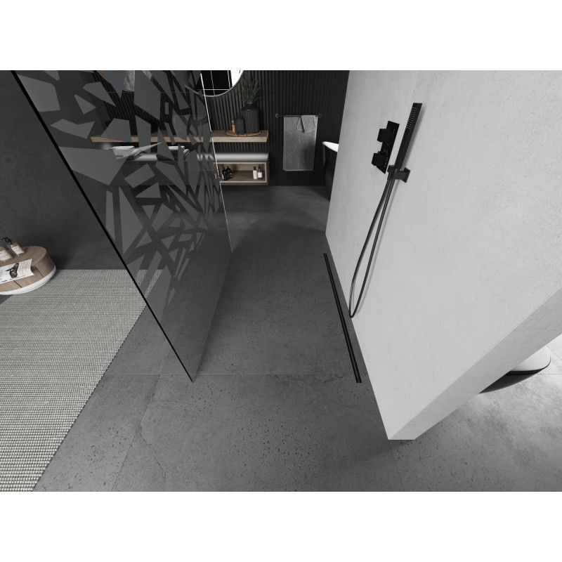 Mexen Kioto freistehende Duschwand 100 x 200 cm, weißes Muster 8 mm, Gunmetal - 800-100-002-95-85