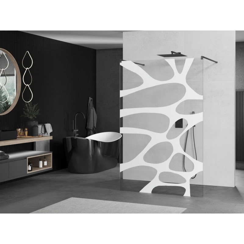 Mexen Kioto freestanding shower wall 100 x 200 cm, white wave 8 mm, gun metal - 800-100-002-95-97