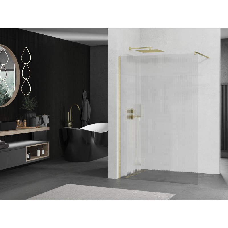 Mexen Kioto ścianka prysznicowa Walk-in 80 x 200 cm, prążki 8 mm, złota szczotkowana - 800-080-101-55-09
