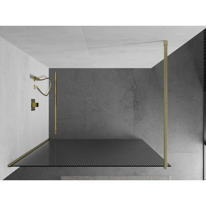 Mexen Kioto ścianka prysznicowa Walk-in 80 x 200 cm, prążki 8 mm, złota szczotkowana - 800-080-101-55-09