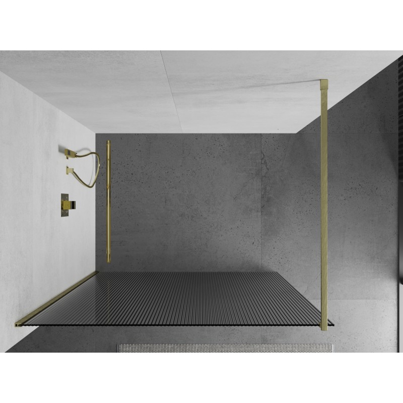 Mexen Kioto ścianka prysznicowa Walk-in 130 x 200 cm, prążki 8 mm, złota szczotkowana - 800-130-101-55-09
