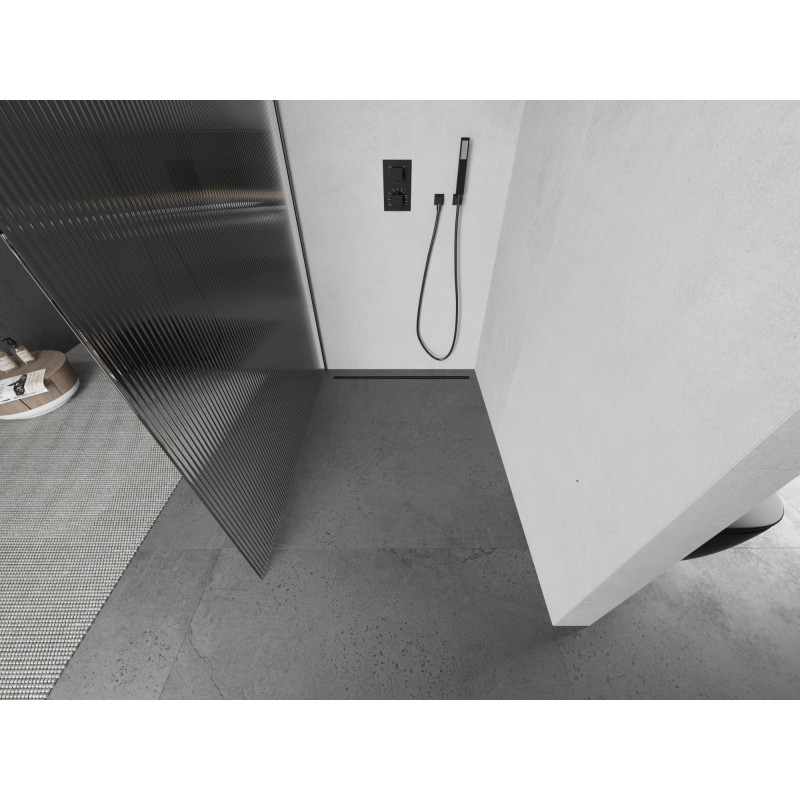 Mexen Kioto ścianka prysznicowa Walk-in 100 x 200 cm, prążki 8 mm, gun metal - 800-100-101-95-09