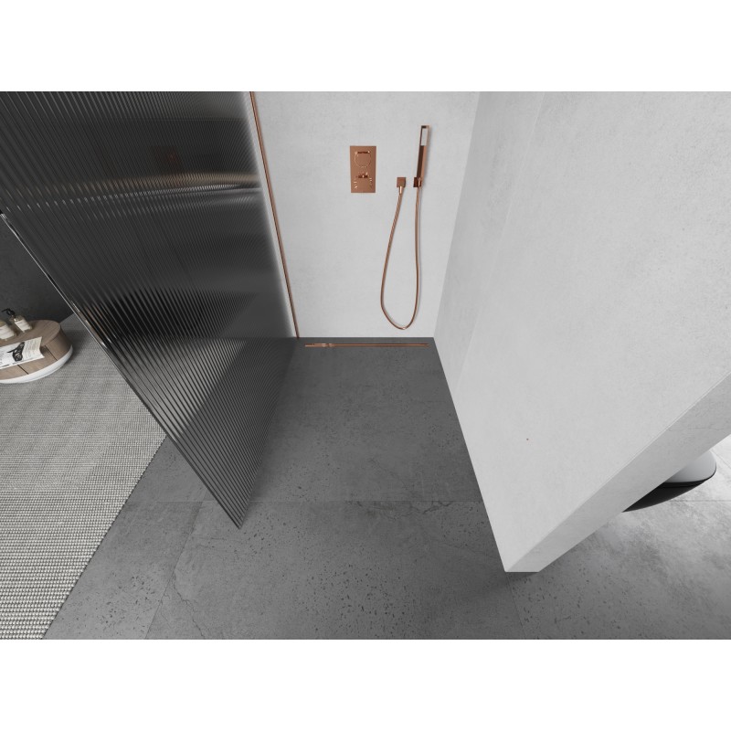 Mexen Kioto ścianka prysznicowa Walk-in 80 x 200 cm, prążki 8 mm, miedź szczotkowana - 800-080-101-65-09