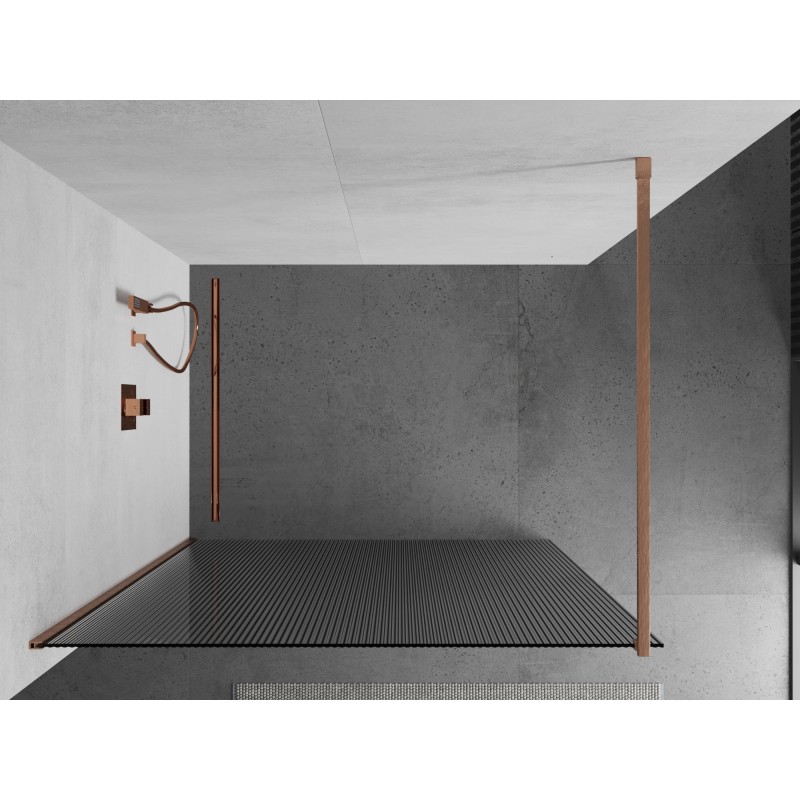 Mexen Kioto ścianka prysznicowa Walk-in 80 x 200 cm, prążki 8 mm, miedź szczotkowana - 800-080-101-65-09